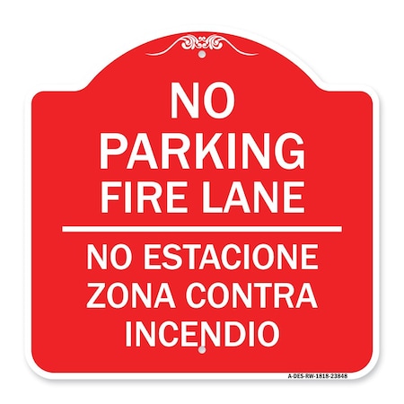 No Estacione Zona Contra Incendio, Red & White Aluminum Architectural Sign